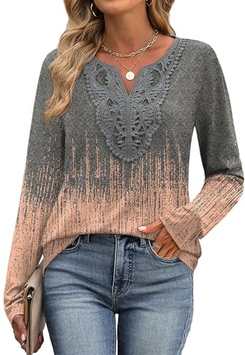 Image of XIEERDUO Boho Tops for Women Blouses Dressy Casual V Neck Long Sleeve Shirts Fall Outfits Trendy Vacation Clothes