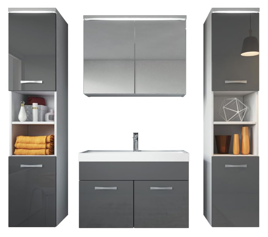 Badplaats B.V. Meuble de Salle de Bain Paso XL 80 x 40 cm Gris Brillant – Armoire de Rangement Meuble lavabo evier Meuble lavabo