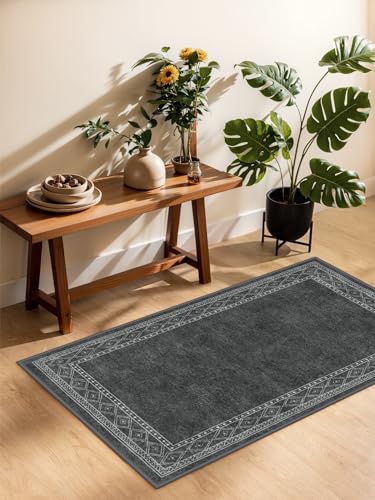 Image of Lahome Modern Bordered 2x3 Rugs for Entryway Bedroom, Gray Kitchen Rugs Non Slip Washable Ultra-Thin Indoor Door Mat for Entry, Soft Stain Resistant Throw Carpet for Laundry(2x3ft,Gray)