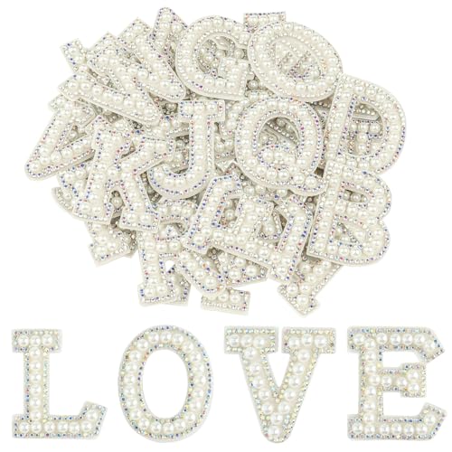 Morcheiong 26Pcs Pearl Rhinestone Letter Patches Self Adhesive A-Z Stick on Pearl Letter Patches for Clothes Fabric Backpack (Multicolor)