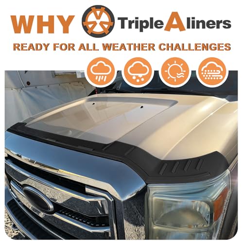 Image of TripleAliners Hood Bug Deflector Protector for 2008-2016 Ford F250 F350 /450 | for Ford Super Duty, Hood Protector, Bug Deflector Shield Replacement, Flexible TPE Material, Easy to Install