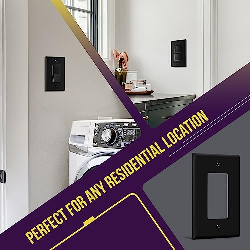 Image of ENERLITES Decorator Light Switch or Receptacle Outlet Wall Plate, Gloss Finish, Midway Size 1-Gang 4.88 inch x 3.11 inch, Polycarbonate Thermoplastic, UL Listed, 8831M-BK, Black