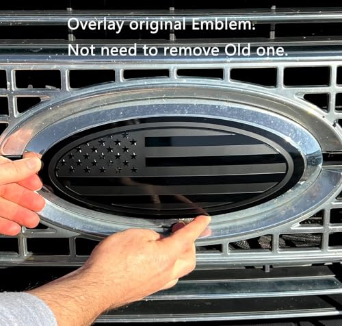 Image of 2Pcs 9.5 inch Emblem Replacement for Ford F150 Emblem Overlay Front Grille /Tailgate Rear Aluminum Oval American Flag Badge Fit 2015-2021 Years (Pack of 2 Black)