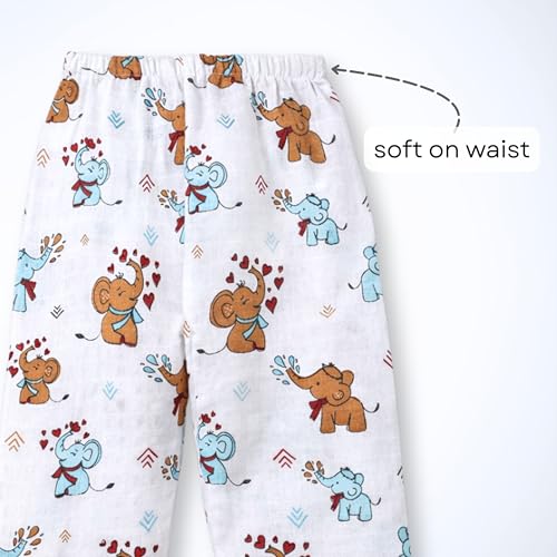 Image of The Boo Boo Club Kids 100% Cotton Muslin Printed V Neck Long Sleeve TopBottom Set | Night Suit for Baby Girl and Boy