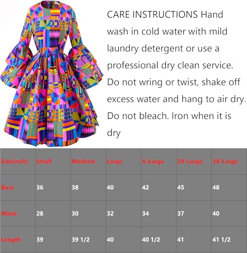 Image of Women's African Ruffle Long Sleeve Dress Ankara Print Maxi Dresses