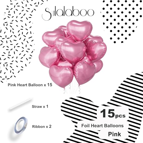 Image of 15Pcs Pink Heart Balloons Helium 18 Inch Foil Balloons | Heart Shaped for Valentines Day Mother's Day Engagement Anniversary Birthday Bridal Wedding Party Decorations