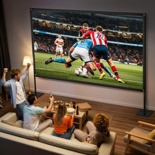Image of 150inch Projector Screen with Stand Portable Projector Screen Outdoor Indoor Front /Rear16:9 4K HD with Carry Bag Sandbag- Movie Screen for Backyard Moive Night, Camping, Theater