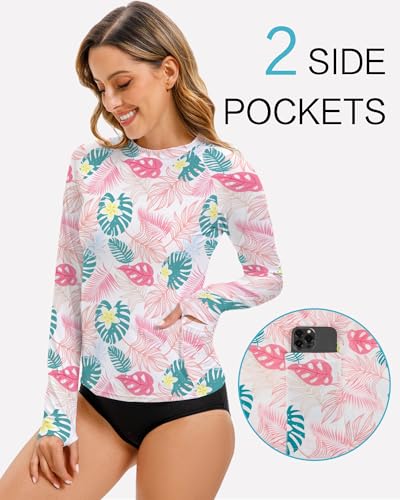 Long Sleeve Swimsuits Rash Guard Bathing Suit for Women UPF 50+ SPF UV Protection Shirts with Pockets3