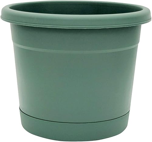 Riverland Maceta con platillo, resina verde oliva, 8 pulgadas.