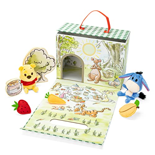 Image of Kids Preferred Disney Baby Winnie The Pooh and Friends Deluxe Take Along Travel Playset 100 Acre Woods Picnic with Pooh and Eeyore Beanbag Plush and Wooden and Fabric Set Pieces
