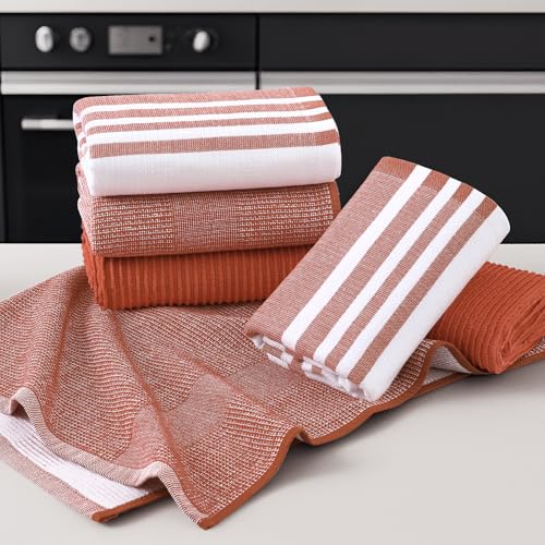 Image of Homaxy Premium Kitchen Towels(18 inchx 28 inch, 12 Pack), Large Cotton 380 GSM Kitchen Hand Towels, Soft and Absorbent Terry Dish Towels, Multipurpose Tea Towel Set with Hanging Loop, Rust