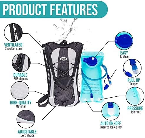 Hiking Backpack - Water Backpack -Rave Hydration Backpack - Insulated Water Bladder - Lightweight Hydration Bag Day Pack for Running, Biking, Festivals,Leak-Proof, BPA-Free Black/Grey