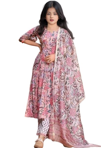 Image of Girls Printed Pure Cotton Kurta Pant with Dupatta