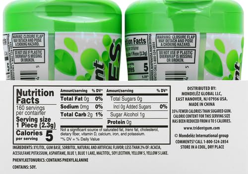 Image of Trident Vibes Spearmint Rush Sugar-Free Chewing Gum, 4 Bottles of 40 Pieces (160 Total Pieces) (Pack of 6)