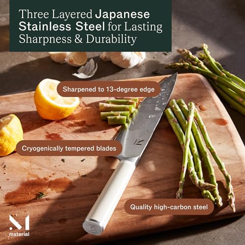 Material Kitchen Knife Set, 8 inch Chef Knife, 6 inch Serrated Bread Knife, 4 inch Small Paring Knife, Japanese Inspired Carbon Stainless Steel Knife Set, Sharp Professional Chef's Knife, Cool Neutral - Image 4