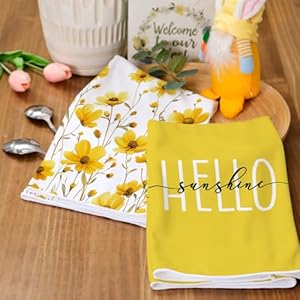 GEEORY Kitchen Towels for Spring Summer Decor Yellow Daisy Dish Towels 18 x 26 Inch Ultra Absorbent Bar Drying Cloth Hello Sunshine Hand Towel for Kitchen Bathroom Party Home Decorations Set of 2 GEEORY Kitchen Towels for Spring Summer Decor Yellow Daisy Dish Towels 18 x 26 Inch Ultra Absorbent Bar Drying Cloth Hello Sunshine Hand Towel for Kitchen Bathroom Party Home Decorations Set of 2