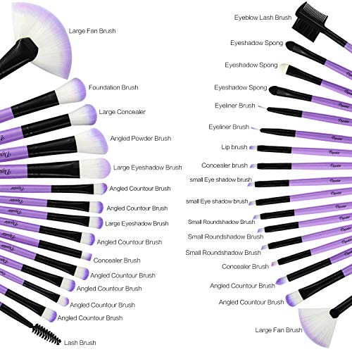 Daxstar Cosmetic Brushes Set Purple, Basic Beginner Makeup Brushes Collection 32 PCs Dense Fan Blending Highlighter Powder Mascara Brush with No-shed Brush Hair