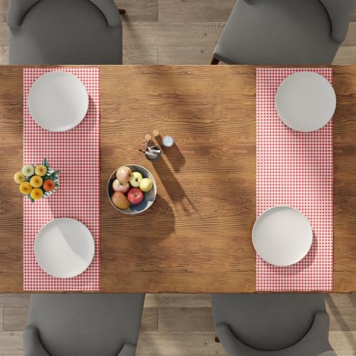 Image of Encasa XO Cotton Table Runner, 4 Seater Dining Table Decor Gingham Red