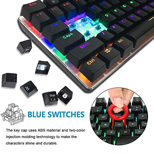 Tastiera meccanica, Tastiera meccanica per giochi con cavo USB retroilluminata a LED Rainbow AK33, tastiera da gioco meccanica compatta a 82 tasti con tasti anti-ghosting (Interruttore Blu, Nero)