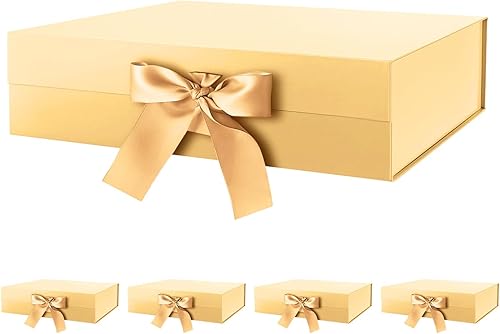 HAPPY POTATO 5 cajas de regalo grandes con cinta de 13.5 x 9 x 4.1 pulgadas, cajas de regalo doradas con tapas, cajas de propuesta de dama de honor,