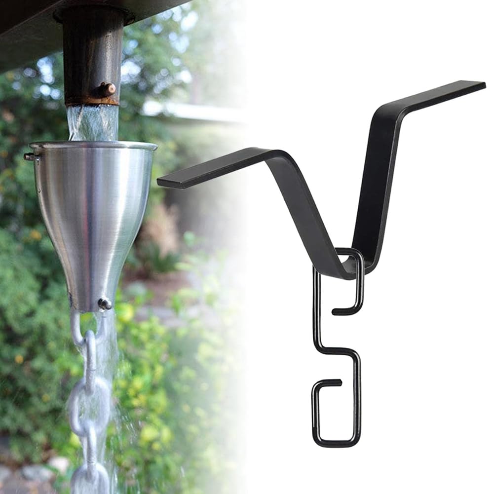 Adaptador de cadena de lluvia para canalones de lluvia, color negro, con forma de V, gancho para cadena de lluvia con forma de S, para clima lluvioso al aire libre