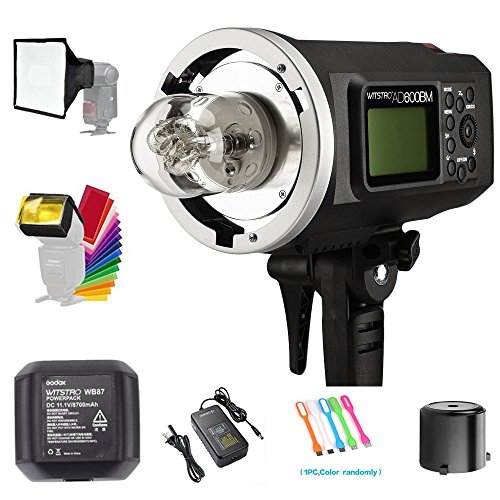 Godox AD600BM Bowens Mount 600Ws GN87 High Speed Sync Outdoor studio Flash Strobe Monolight Light with 2.4G Wireless X System & 8700mAh Battery with 15x17cm Softbox & Filter & USB LED