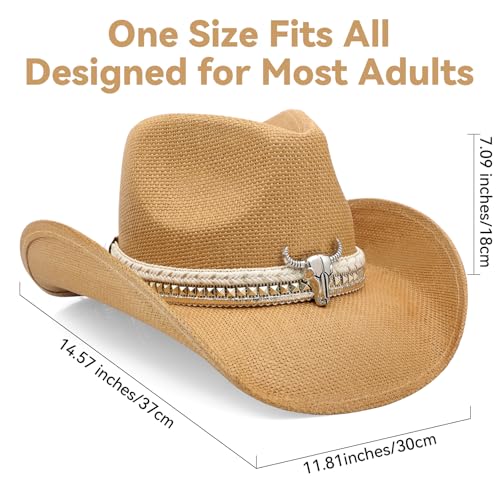 Image of WQWOVRVO Cowboy Hat,Cowgirl Hat,Western Cowboy Hats for Women /Mens /Straw Wide with Shapeable Brim Cowboy Hat for Womens