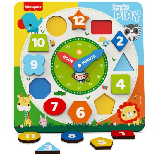 Fisher Price Wooden Early Educational Teaching Clock | Time & Shapes Sorting Toy for Kids (B0BQYR2TMT) Amazon Price History, Amazon Price Tracker