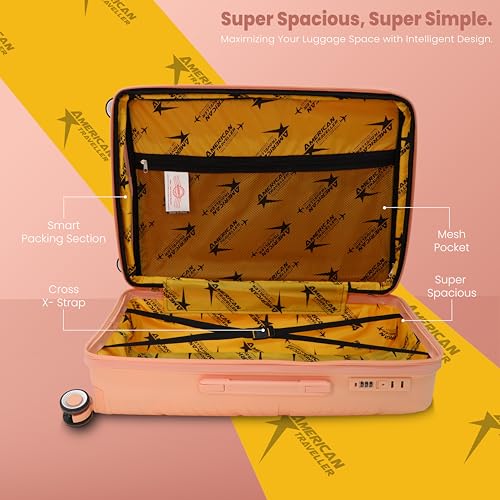 Image of AMERICAN TRAVELLER Prime Trolley Bag Single Medium | Anti-Theft Zip | Polypropylene Hard-Shell, Expandable, TSA-Type Lock, Anti-Theft Zip, 8 Dual Wheels