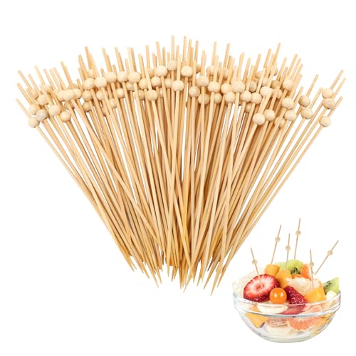 Zikenis 100 Piezas Palillos de Cóctel,12 cm Palillos Cóctel Palos,para Frutas,Cumpleaños,Fiesta,Pasteles,Postres,Bebidas,Brochetas de Bambú para Frutas,Pinchos de Comida para Dedos