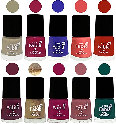Image of SMC Fabia ALL IN ONE (PACK OF 10), Long Lasting Glossy Nail Polish, 6 ml Each, All Vibrant Colours,01724