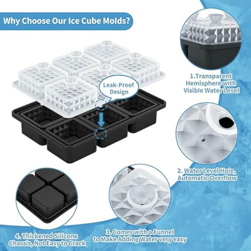 Image of Premium Large 3D Crystal Square Ice Cube Tray, Silicone Molds for Chilling Drinks, Chocolates, Juice, Jelly and Many More (Light Blue)