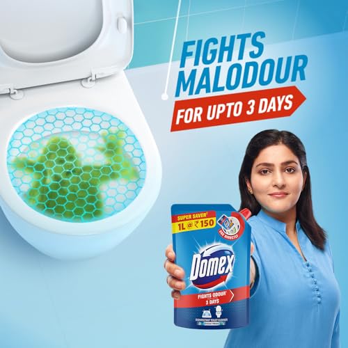Image of DOMEX Fresh Guard, Ocean Fresh Disinfectant Toilet Cleaner Liquid, 1 L Pouch, for Sparkling Clean Toilet, with Unique Color-Changing Formula, Fights odour for up to 3 Days
