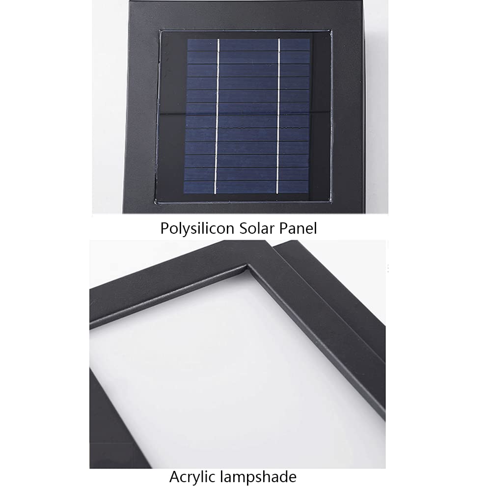 Wodoodporne solarne zewnętrzne lampy filarowe – współczesne czarne wzornictwo przemysłowe minimalistyczne kwadratowe lampiony do ogrodu, patio i oświetlenia krajobrazu