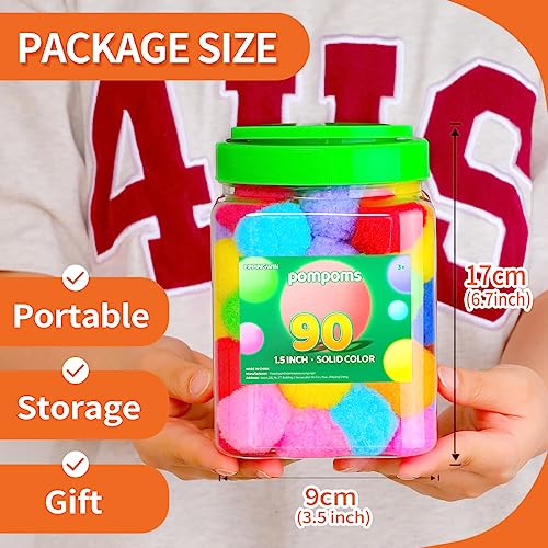 image for Eppingwin 90PCS Multicolor Pom Poms,1.5 Inch Soft Pompoms for Crafts, 