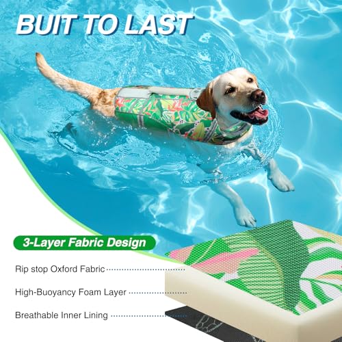VIVAGLORY Sports Style Hundeschwimmweste, Rettungswesten Für Hunde Bootfahren, Auftrieb & Schwimmhilfe, Schwimmweste, L, Grün