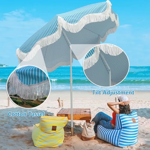 Parasol de jardin inclinable 2m réglable et portable avec pompons