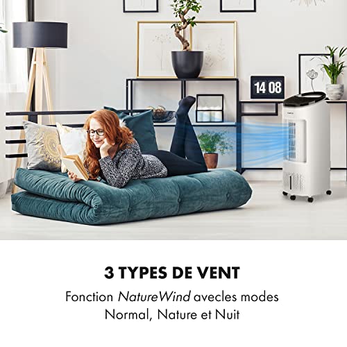 Klarstein Rafraichisseur d'Air Mobile, Refroidisseur d'Air par Evaporation 4-en-1, Mode Nuit Silencieux, Humidificateur, Refroidisseur Portable, Ventilateur Glacon 7L, 65W, Débit d'Air 330m³/h, Blanc - Image 6