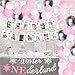 Onederland Birthday Party Decorations for Girl Wonderland 1st Birthday Decorations Snowflake Balloon Garland Kit Photo Banner Pink and Silver
