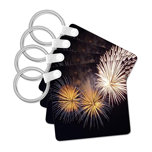 3dRose, Fireworks - fireworks, golden fireworks, new year, party, bonfire night, diwali, divali, set of 4 Key Chains