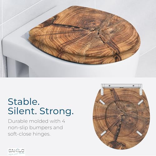 Image of Sanilo Wooden Toilet Seat with Quick Release & Soft Close [ROUND] - Decorative & Slow Close Molded Wood Seat - With One Click for Easy Installation & Cleaning - With Adjustable Fit (Old Tree)