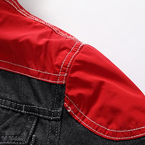 Mens Jacket Fall Winter Color Block Fur Lapel Fleece Warm Denim Jackets - image 7
