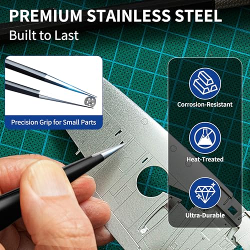 Precision Tweezers Set, XOOL 9 PCS ESD Tweezers Set, Anti-Static Stainless Steel Tweezers Kit, Multi-standard Stainless Steel Tweezers for Lab, Electronics, Jewelry and Detailed Work - Image 5