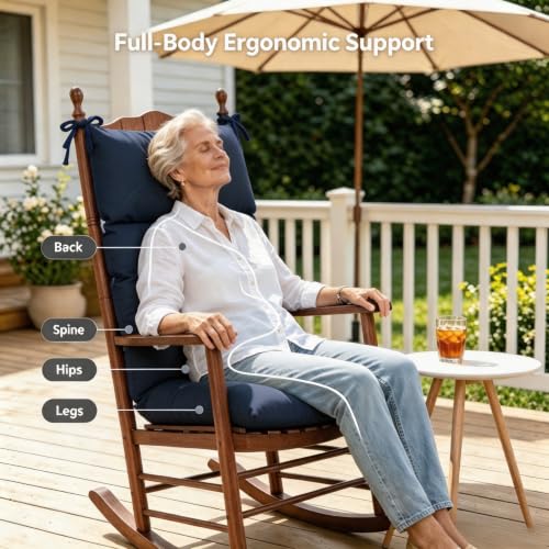 Image of QILLOWAY Outdoor Rocking Chair Cushions Set of 4, 100% Polyester Waterproof Patio Rocking Chair Cushion, High Back Weatherproof Chair Pad for Adirondack & Outdoor Furniture, Navy