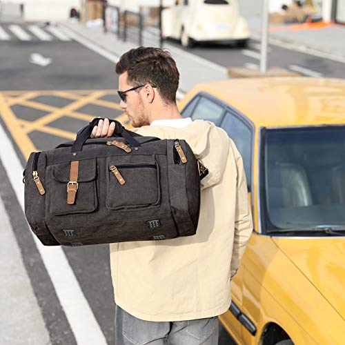 Plambag Large Canvas Duffel Bag Overnight Travel Tote Weekend Bag Dark Gray
