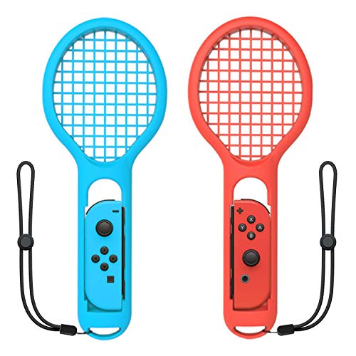 Tennis Racket for Nintendo Switch Joy-Con Controller and Mario Tennis Aces - 2 Pack, Blue and Red - Blue & Red