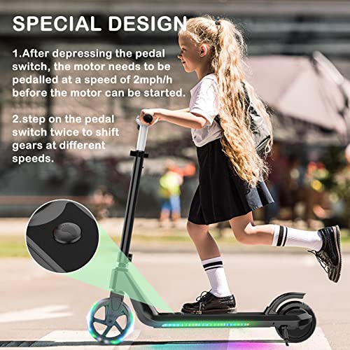 Lingteng Electric Scooter For Kids Age Of 6-10, Up To 6 Mph And 80 Min Ride Time, Kick-Start Boost Kids Scooter With Adjustable Speed And Height, Kids Scooter With Flash Wheel & Deck Lights（Black） #TOP4