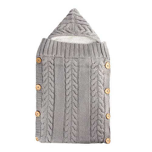 IEUUMLER Neugeborene Gestrickt Wickeln Swaddle Decke Schlafsack Wickeldecke für 0-12 Monate Baby IE130 (Light Grey)