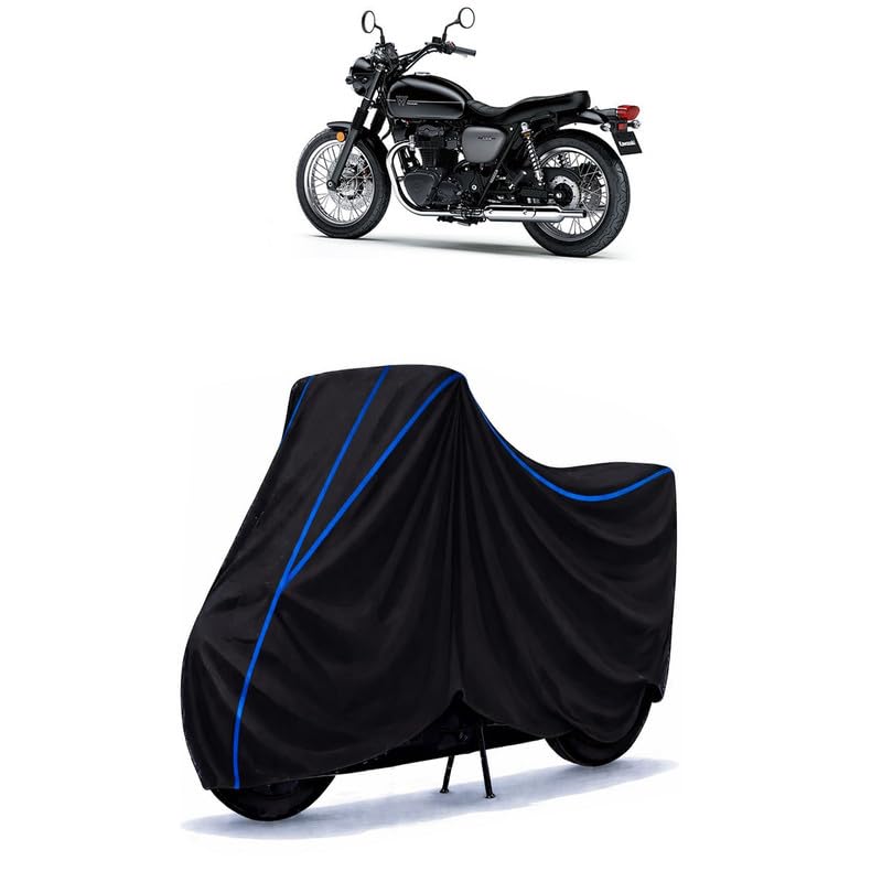 Image of W800 Bike Cover Water Resistant Universal Motorcycle Rain | Heavy Duty UV Protection, Dust, Scratch Indoor Outdoor All Weather with Black Blue Piping Elastic