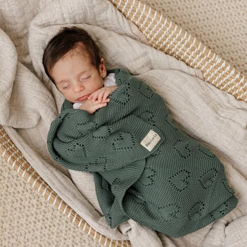 Image of Heirloom Knit Heart Receiving Unisex Blanket for Boys and Girls - 100% Luxury Cotton Baby Blanket - Soft Warm Swaddle Receiving Blanket for Newborns Infants & Toddlers (Ivory)